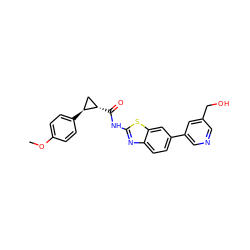 COc1ccc([C@H]2C[C@@H]2C(=O)Nc2nc3ccc(-c4cncc(CO)c4)cc3s2)cc1 ZINC000103290039