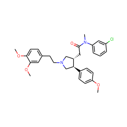 COc1ccc([C@H]2CN(CCc3ccc(OC)c(OC)c3)C[C@@H]2CC(=O)N(C)c2cccc(Cl)c2)cc1 ZINC000071316678