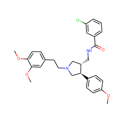 COc1ccc([C@H]2CN(CCc3ccc(OC)c(OC)c3)C[C@@H]2CNC(=O)c2cccc(Cl)c2)cc1 ZINC000071316031