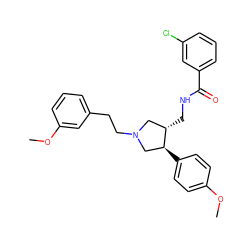 COc1ccc([C@H]2CN(CCc3cccc(OC)c3)C[C@@H]2CNC(=O)c2cccc(Cl)c2)cc1 ZINC000071317704