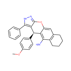 COc1ccc([C@H]2c3c(n[nH]c3-c3ccccc3)Oc3cc4c(c(N)c32)CCCC4)cc1 ZINC001772632441