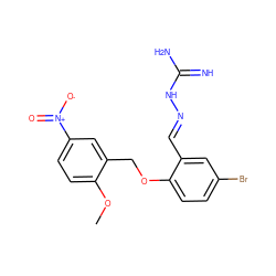 COc1ccc([N+](=O)[O-])cc1COc1ccc(Br)cc1/C=N/NC(=N)N ZINC000028888693