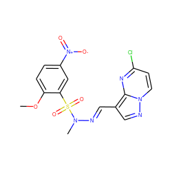 COc1ccc([N+](=O)[O-])cc1S(=O)(=O)N(C)/N=C/c1cnn2ccc(Cl)nc12 ZINC000473113000