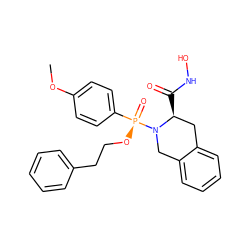 COc1ccc([P@@](=O)(OCCc2ccccc2)N2Cc3ccccc3C[C@@H]2C(=O)NO)cc1 ZINC000013472480