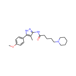 COc1ccc(-c2[nH]nc(NC(=O)CCCCN3CCCCC3)c2C)cc1 ZINC000084740605