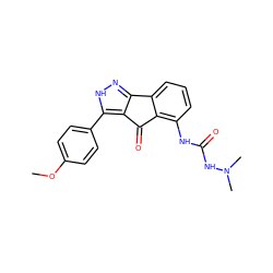 COc1ccc(-c2[nH]nc3c2C(=O)c2c(NC(=O)NN(C)C)cccc2-3)cc1 ZINC000003814475