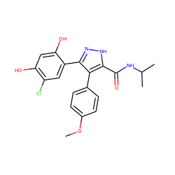 COc1ccc(-c2c(-c3cc(Cl)c(O)cc3O)n[nH]c2C(=O)NC(C)C)cc1 ZINC000004617894