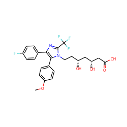 COc1ccc(-c2c(-c3ccc(F)cc3)nc(C(F)(F)F)n2CC[C@@H](O)C[C@@H](O)CC(=O)O)cc1 ZINC000013833948