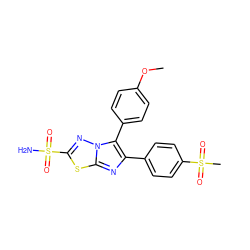 COc1ccc(-c2c(-c3ccc(S(C)(=O)=O)cc3)nc3sc(S(N)(=O)=O)nn23)cc1 ZINC000028975684