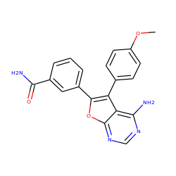 COc1ccc(-c2c(-c3cccc(C(N)=O)c3)oc3ncnc(N)c23)cc1 ZINC000014945096