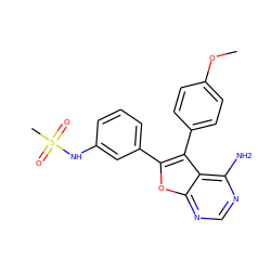 COc1ccc(-c2c(-c3cccc(NS(C)(=O)=O)c3)oc3ncnc(N)c23)cc1 ZINC000014945100