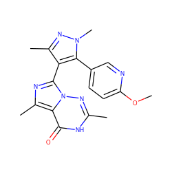 COc1ccc(-c2c(-c3nc(C)c4c(=O)[nH]c(C)nn34)c(C)nn2C)cn1 ZINC001772628638