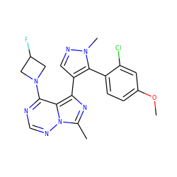 COc1ccc(-c2c(-c3nc(C)n4ncnc(N5CC(F)C5)c34)cnn2C)c(Cl)c1 ZINC000169697380