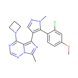 COc1ccc(-c2c(-c3nc(C)n4ncnc(N5CCC5)c34)cnn2C)c(Cl)c1 ZINC000169697382