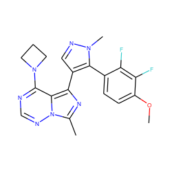 COc1ccc(-c2c(-c3nc(C)n4ncnc(N5CCC5)c34)cnn2C)c(F)c1F ZINC000096910137