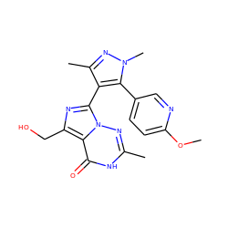 COc1ccc(-c2c(-c3nc(CO)c4c(=O)[nH]c(C)nn34)c(C)nn2C)cn1 ZINC001772581972