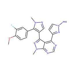 COc1ccc(-c2c(-c3nn(C)c4ncnc(-c5ccn(N)n5)c34)cnn2C)cc1F ZINC000169706088