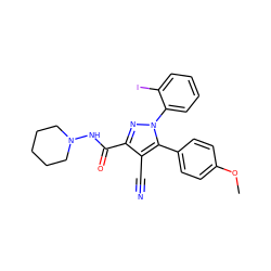 COc1ccc(-c2c(C#N)c(C(=O)NN3CCCCC3)nn2-c2ccccc2I)cc1 ZINC000049774599