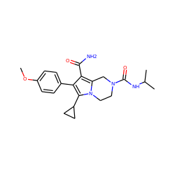 COc1ccc(-c2c(C(N)=O)c3n(c2C2CC2)CCN(C(=O)NC(C)C)C3)cc1 ZINC001772641238