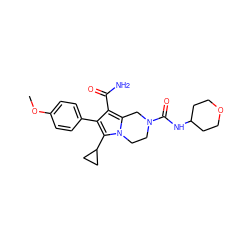COc1ccc(-c2c(C(N)=O)c3n(c2C2CC2)CCN(C(=O)NC2CCOCC2)C3)cc1 ZINC001772657071