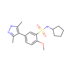 COc1ccc(-c2c(C)n[nH]c2C)cc1S(=O)(=O)NC1CCCC1 ZINC000473115461