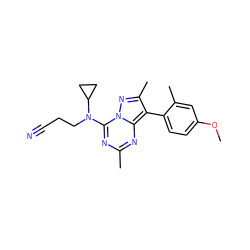 COc1ccc(-c2c(C)nn3c(N(CCC#N)C4CC4)nc(C)nc23)c(C)c1 ZINC000040409168