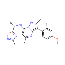 COc1ccc(-c2c(C)nn3c(N[C@@H](C)c4nc(C)no4)cc(C)nc23)c(C)c1 ZINC000064235683