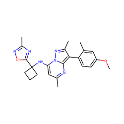 COc1ccc(-c2c(C)nn3c(NC4(c5nc(C)no5)CCC4)cc(C)nc23)c(C)c1 ZINC000064559166