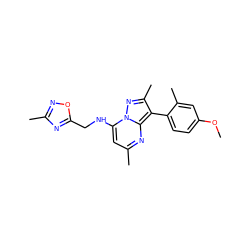 COc1ccc(-c2c(C)nn3c(NCc4nc(C)no4)cc(C)nc23)c(C)c1 ZINC000064559285