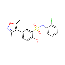 COc1ccc(-c2c(C)noc2C)cc1S(=O)(=O)Nc1ccccc1Cl ZINC000064837432