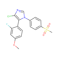 COc1ccc(-c2c(Cl)ncn2-c2ccc(S(C)(=O)=O)cc2)c(F)c1 ZINC000013525197