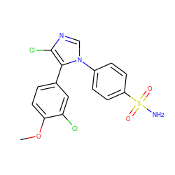 COc1ccc(-c2c(Cl)ncn2-c2ccc(S(N)(=O)=O)cc2)cc1Cl ZINC000000592946