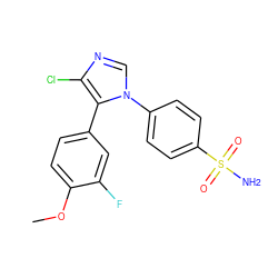 COc1ccc(-c2c(Cl)ncn2-c2ccc(S(N)(=O)=O)cc2)cc1F ZINC000001494105