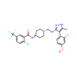 COc1ccc(-c2c(NC[C@H]3CC[C@H](NC(=O)c4cc(C(F)(F)F)ccc4Cl)CC3)n[nH]c2C)c(Cl)c1 ZINC000261091184