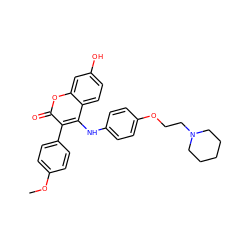 COc1ccc(-c2c(Nc3ccc(OCCN4CCCCC4)cc3)c3ccc(O)cc3oc2=O)cc1 ZINC001772651125