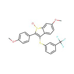 COc1ccc(-c2c(Sc3cccc(C(F)(F)F)c3)c3ccc(OC)cc3[s+]2[O-])cc1 ZINC000247947346
