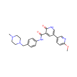 COc1ccc(-c2c[nH]c(=O)c(C(=O)Nc3ccc(CN4CCN(C)CC4)cc3)c2)cn1 ZINC000022935282