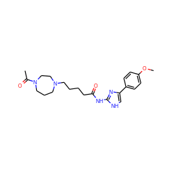 COc1ccc(-c2c[nH]c(NC(=O)CCCCN3CCCN(C(C)=O)CC3)n2)cc1 ZINC000084741463