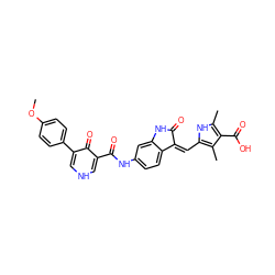 COc1ccc(-c2c[nH]cc(C(=O)Nc3ccc4c(c3)NC(=O)/C4=C\c3[nH]c(C)c(C(=O)O)c3C)c2=O)cc1 ZINC000205822906