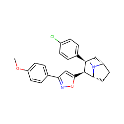 COc1ccc(-c2cc([C@H]3[C@@H](c4ccc(Cl)cc4)C[C@@H]4CC[C@H]3N4C)on2)cc1 ZINC000013532748