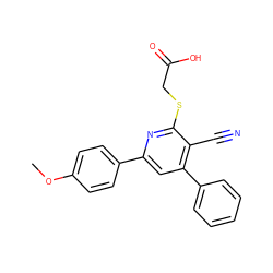 COc1ccc(-c2cc(-c3ccccc3)c(C#N)c(SCC(=O)O)n2)cc1 ZINC000000722084