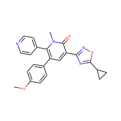 COc1ccc(-c2cc(-c3noc(C4CC4)n3)c(=O)n(C)c2-c2ccncc2)cc1 ZINC000013473214