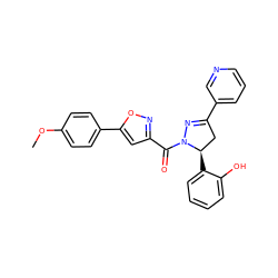 COc1ccc(-c2cc(C(=O)N3N=C(c4cccnc4)C[C@H]3c3ccccc3O)no2)cc1 ZINC000071281408