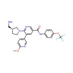 COc1ccc(-c2cc(C(=O)Nc3ccc(OC(F)(F)F)cc3)cnc2N2CC[C@@H](CN)C2)cn1 ZINC001772622036