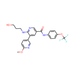 COc1ccc(-c2cc(C(=O)Nc3ccc(OC(F)(F)F)cc3)cnc2NCCCO)cn1 ZINC001772581776