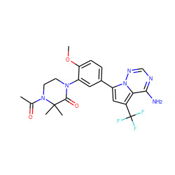 COc1ccc(-c2cc(C(F)(F)F)c3c(N)ncnn23)cc1N1CCN(C(C)=O)C(C)(C)C1=O ZINC001772635662