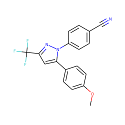 COc1ccc(-c2cc(C(F)(F)F)nn2-c2ccc(C#N)cc2)cc1 ZINC000096915571