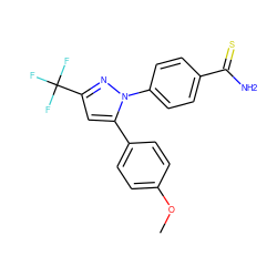 COc1ccc(-c2cc(C(F)(F)F)nn2-c2ccc(C(N)=S)cc2)cc1 ZINC000096915589