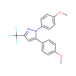 COc1ccc(-c2cc(C(F)(F)F)nn2-c2ccc(OC)cc2)cc1 ZINC000003814726