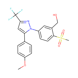 COc1ccc(-c2cc(C(F)(F)F)nn2-c2ccc(S(C)(=O)=O)c(CO)c2)cc1 ZINC000013588997